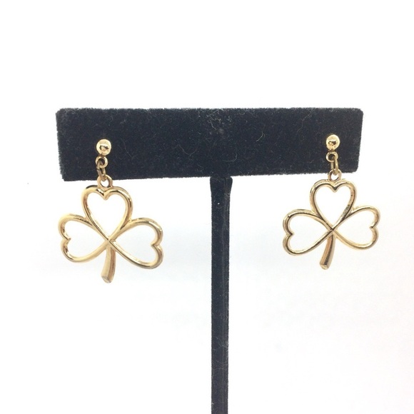 3/$30 LUCKY CLOVER SHAMROCK POST DANGLE CHARM EARRINGS GOLD TONE - Picture 6 of 7